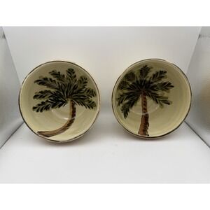 Set of 2 HD Designs Palm Tree Tropical Ceramic Bowls Beach Coastal 6"